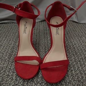 Anne Michelle red pump w ankle strap & 4” heel